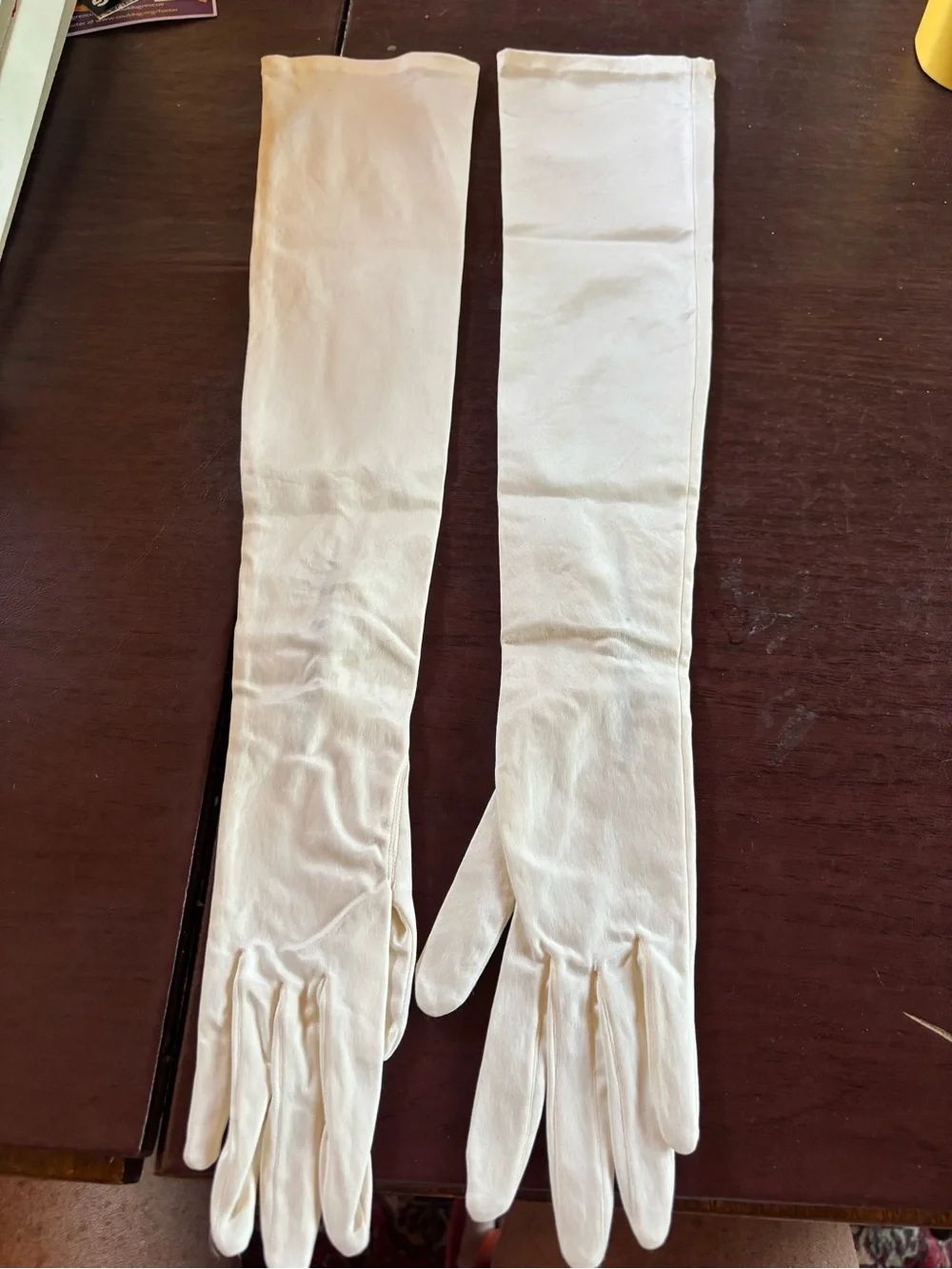 Vintage West Germany white stretch Satin opera gloves long evening bridal 1950